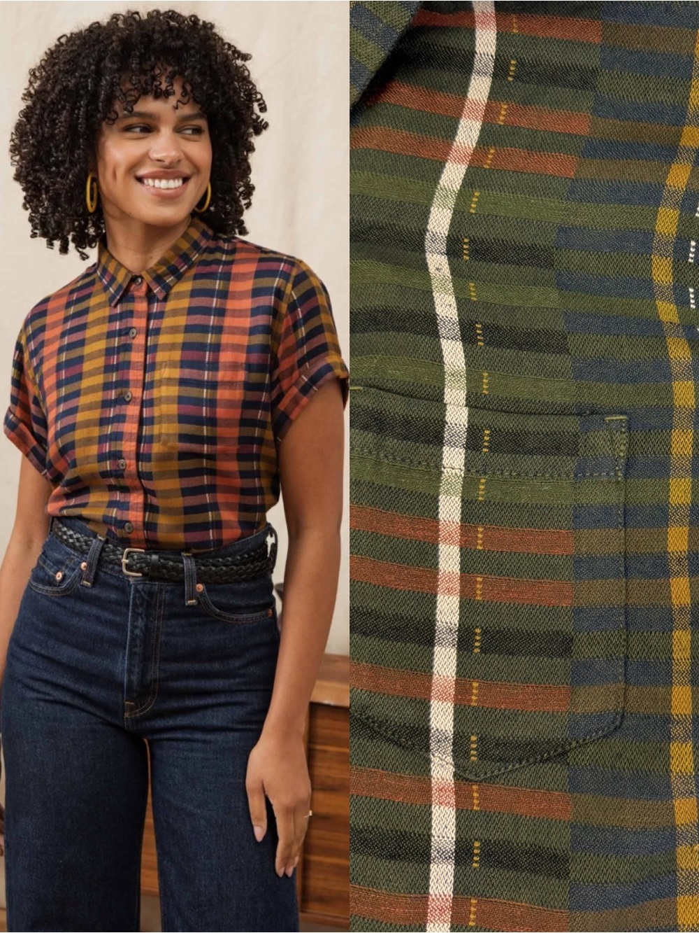 Bridge & Burn The Bea Shirt Olive Green Stripe Modal Linen Boho Western Bohemian